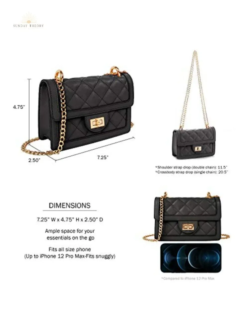 Quilted Vegan Leather Crossbody Bag with Gold Chain Strap, Mini Shoulder Purse